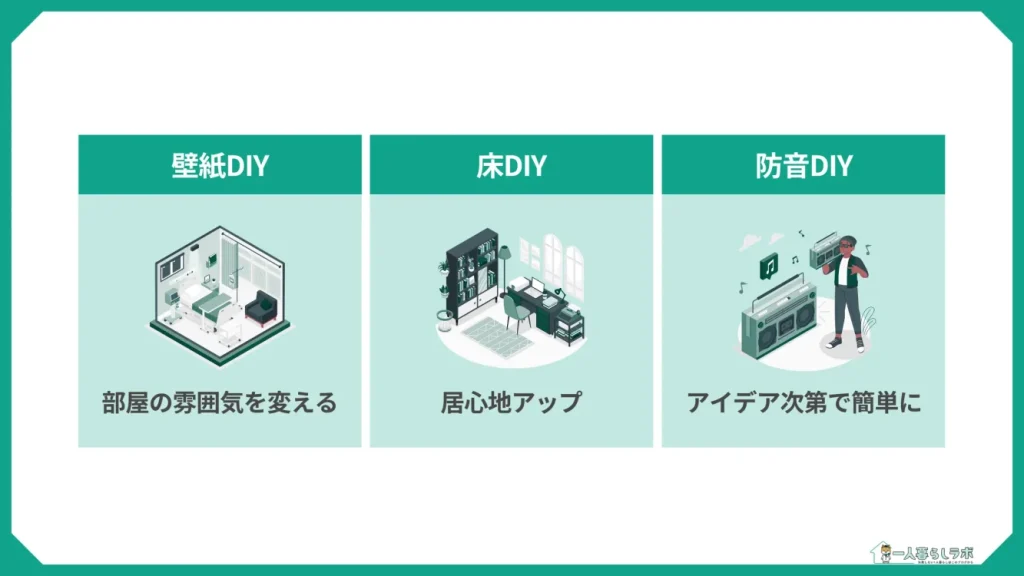 【引越し後のカスタマイズ】賃貸でDIYはできる?(壁紙DIYで部屋の雰囲気を変える/床DIYで居心地アップ/防音DIYはアイデア次第で簡単に)